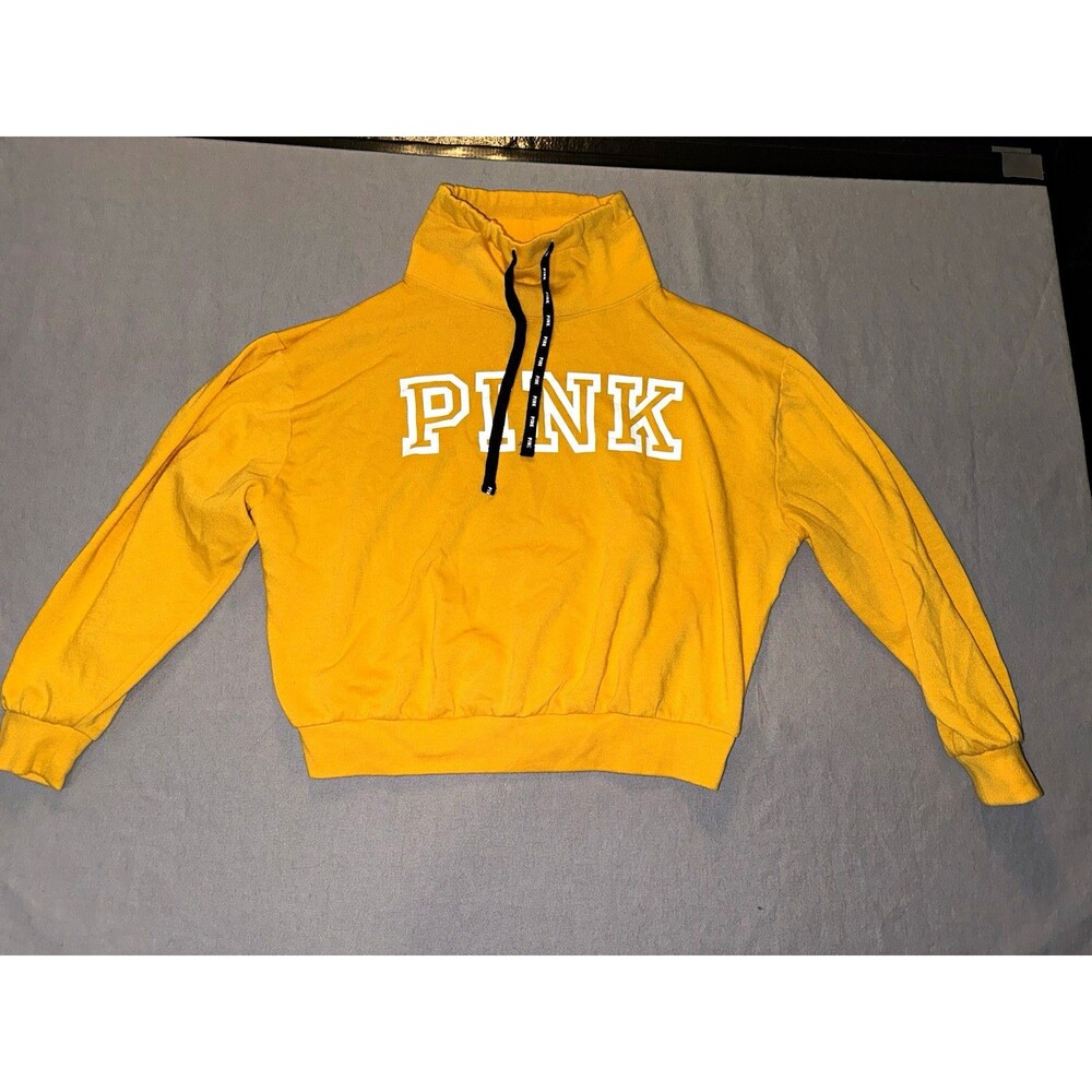 PINK Victoria's Secret Yellow Pullover Hoodie High Neck Drawstring Logo XS
